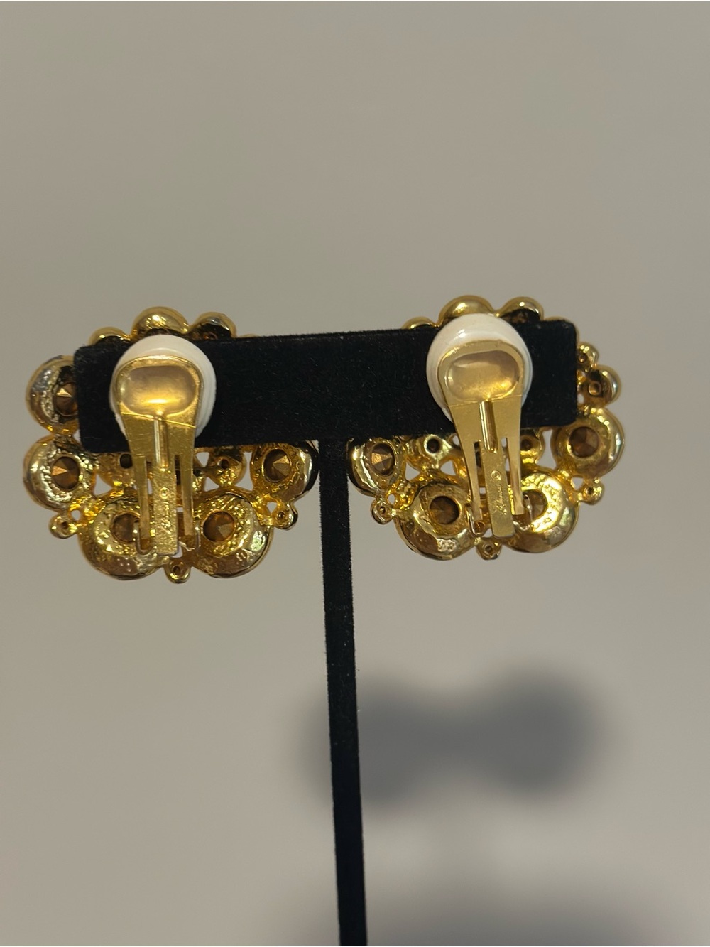 Blanca Multicolor Crystal Cluster Gold Tone Clip-On Statement Earrings - Picture 7 of 8
